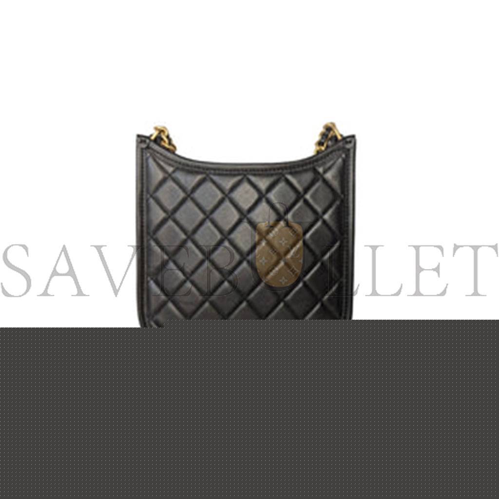 Ch*el master black calfskin quilted cc crossbody hobo handbag as4532 (24*20*6cm)